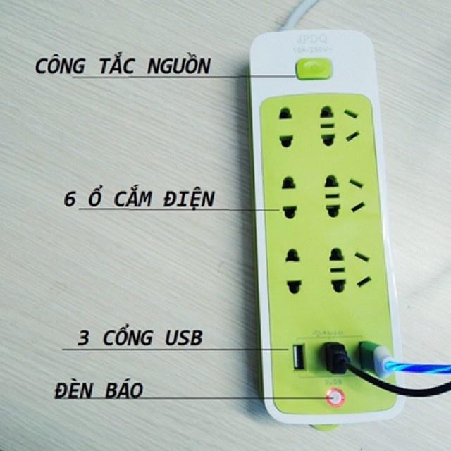 Ổ cắm điện đa năng chống giật có 3 cổng USB sạc điện thoại