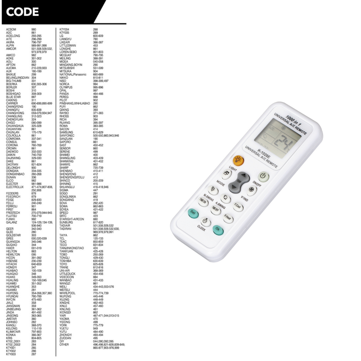 Combo Remote Máy Lạnh Đa Năng K-1028E + 2 Pin AAA