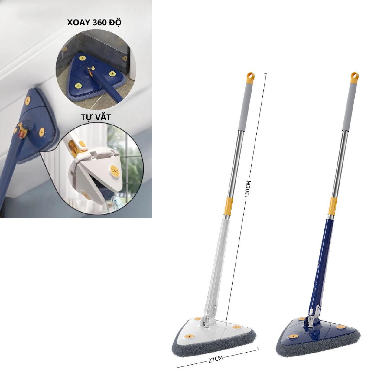 Cây Lau Nhà Lau Kính Tự Vắt Tam Giác Xoay 360 Độ Cán Dài 1.3 M