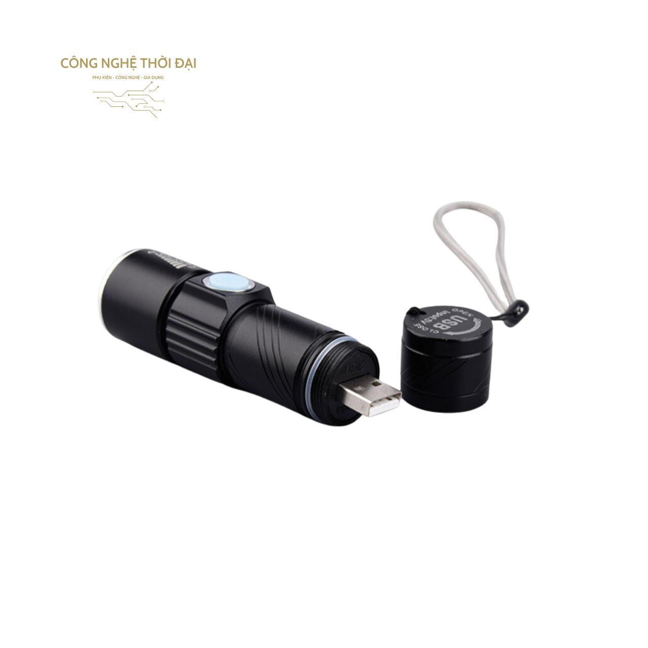 Đèn Pin Mini Zoom Chiếu Xa 200 m Sạc USB