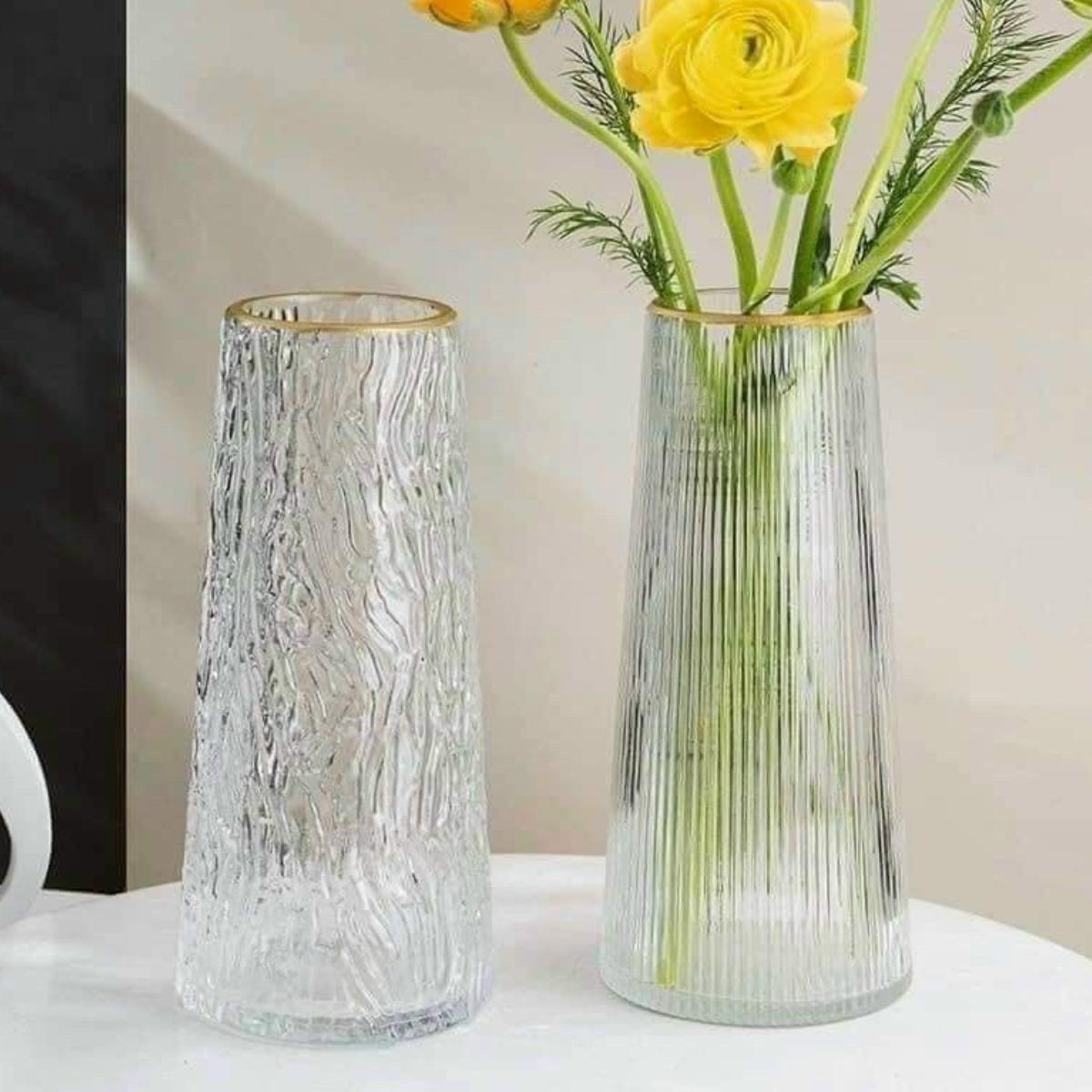 Bình Bông Lọ Cắm Hoa Thuỷ Tinh Viền Vàng Sang Trọng Trang Trí Để Bàn