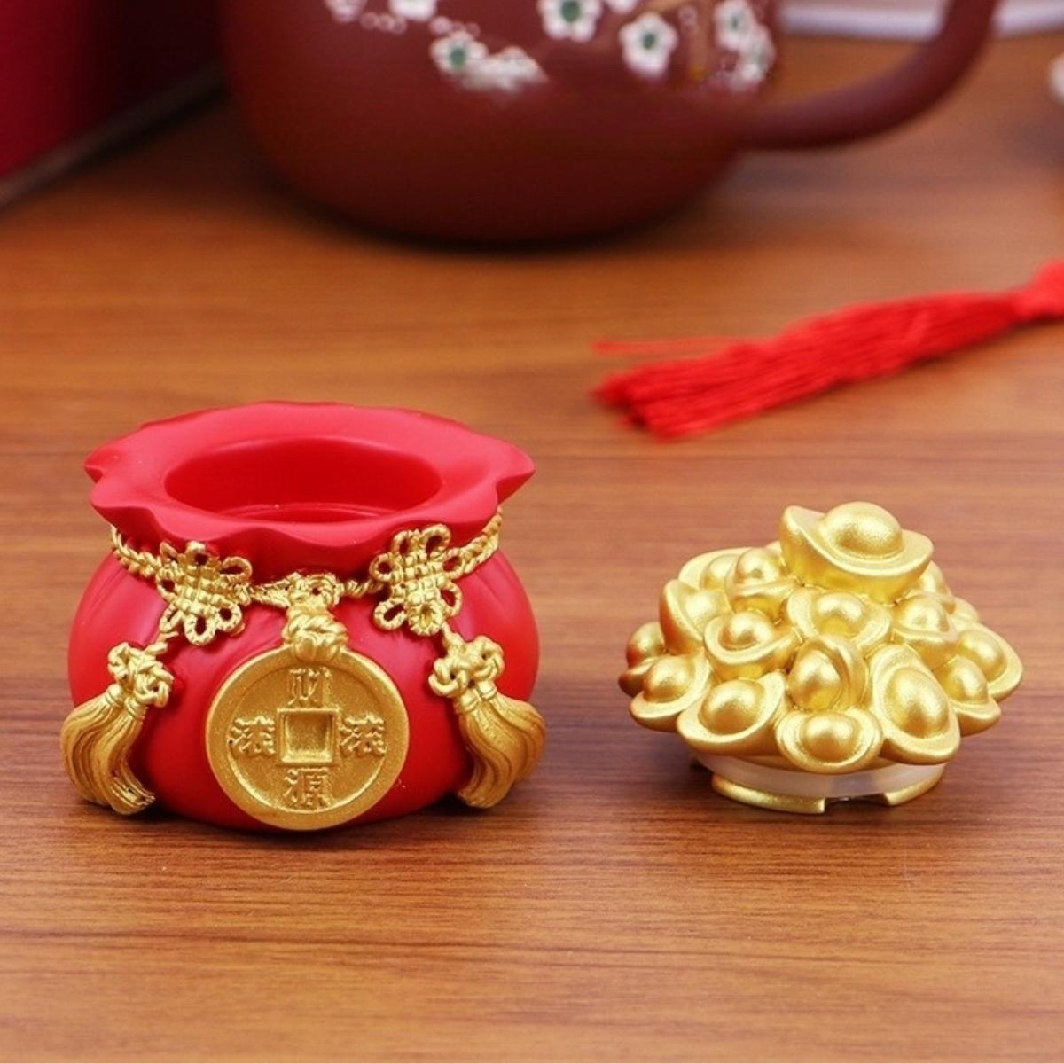 Hũ Đựng Muối Gạo Tài Lộc Đầu Năm Mới, Túi Thần Tài May Mắn Trang Trí Ban Thờ, Bàn Làm Việc Kích thước: 5.5*6*5.5cm