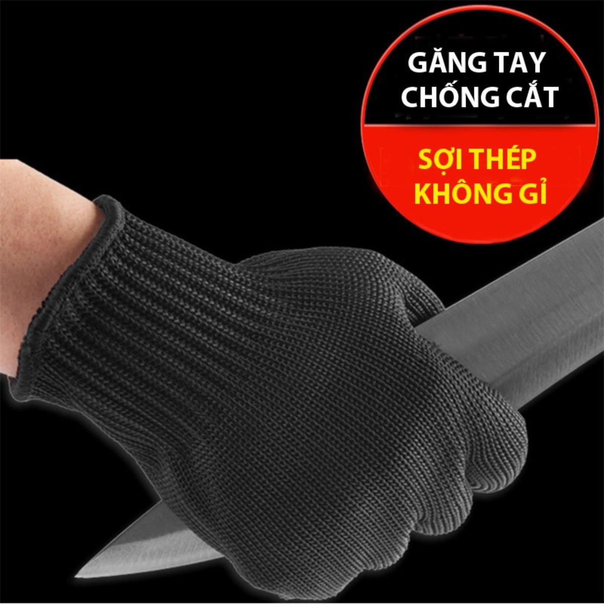 Đôi găng tay chống cắt, chống mài mòn dệt thép không gỉ 17x23cm