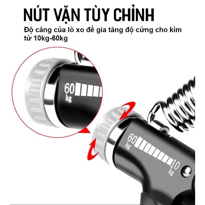 Kìm Bóp Tay Dụng Cụ Tập Tay Tại Nhà Điều Chỉnh Lực 5 - 60 kg Có Đếm Số Tự Động