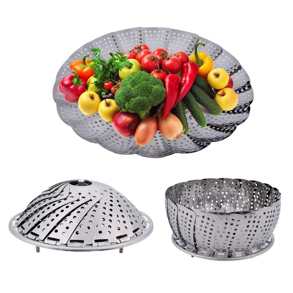 Rổ hấp inox gấp gọn có lỗ ráo nước