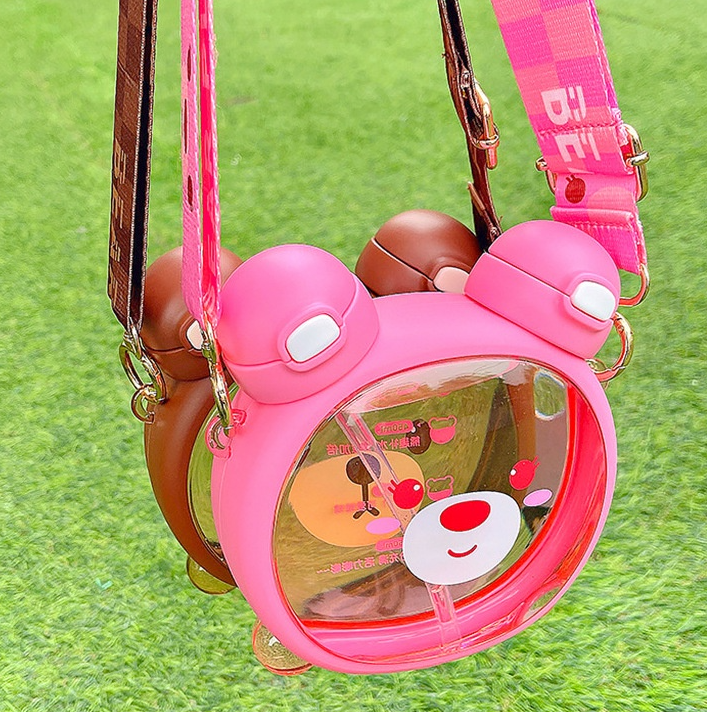 Bình nước hình gấu 2 ống hút