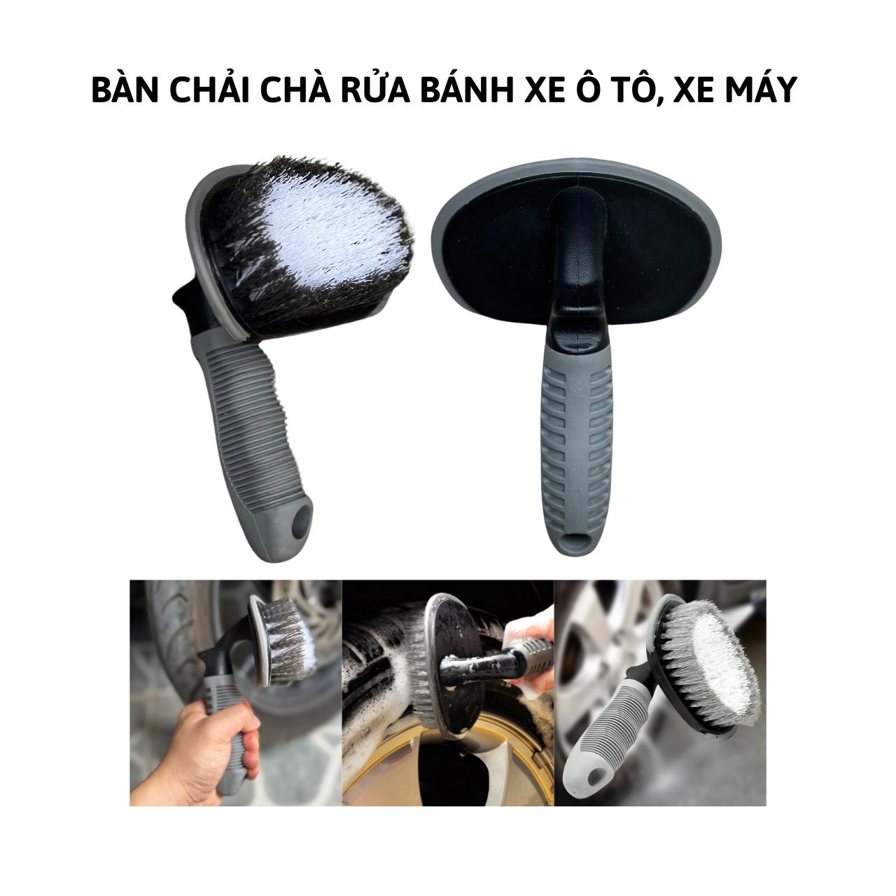Bàn Chải Chà Rửa Bánh Xe, Lốp Xe Có Tay Cầm Cán Cong Chuyên Dụng Cho Ô Tô, Xe Máy