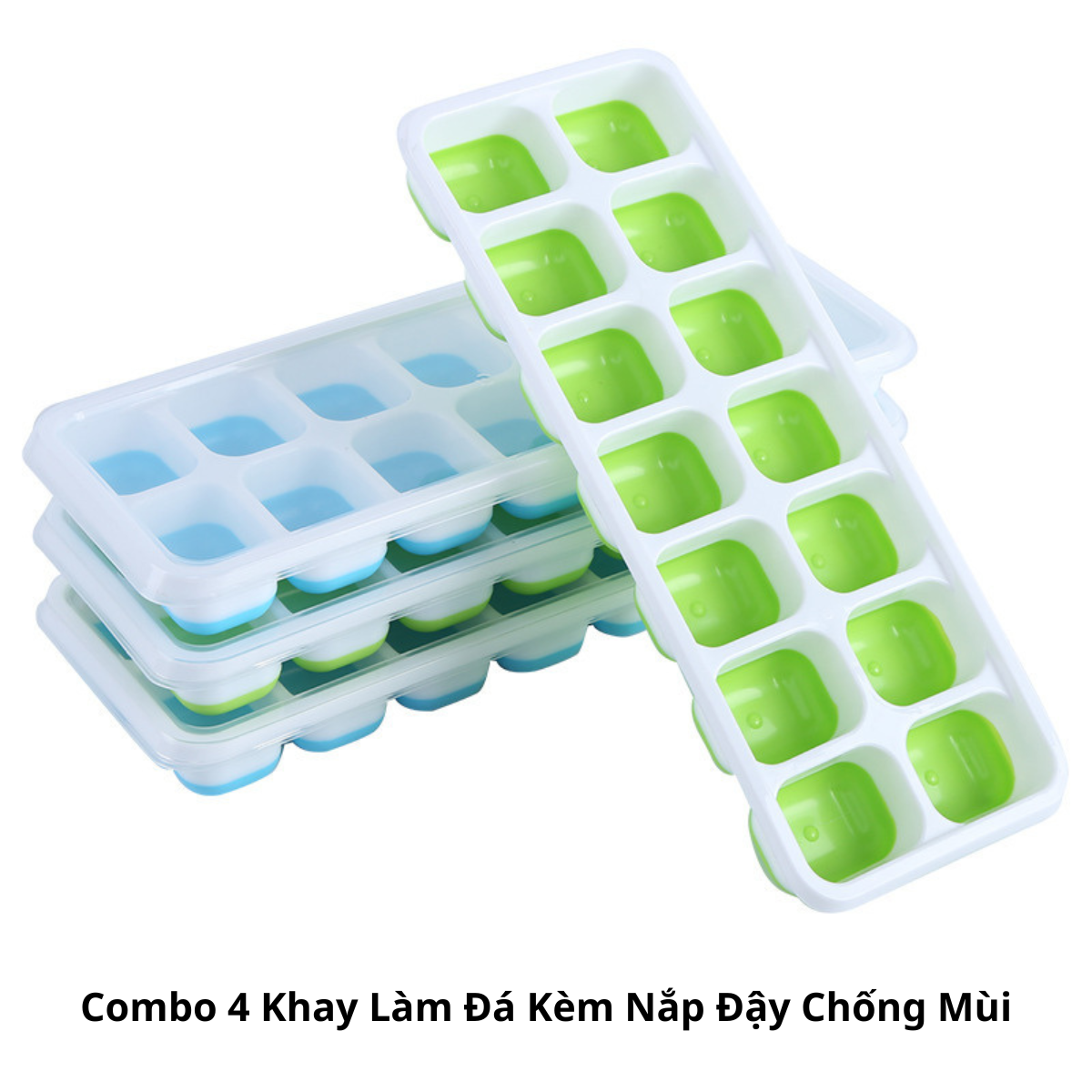 Combo 4 Khay Làm Đá Silicone 14 Ô Có Nắp Đậy