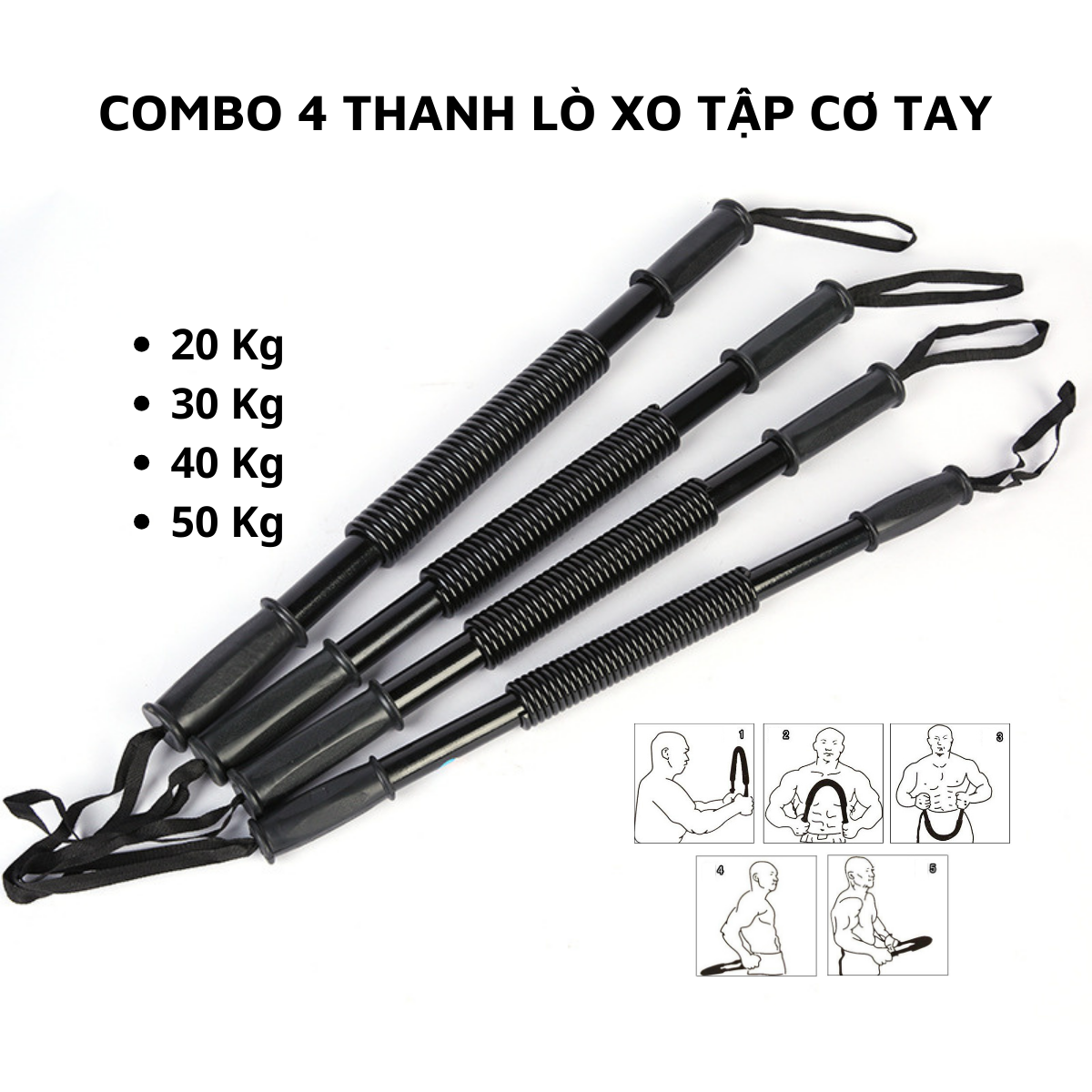 Combo 4 Thanh Lò Xo 20 - 30 - 40 - 50 Kg