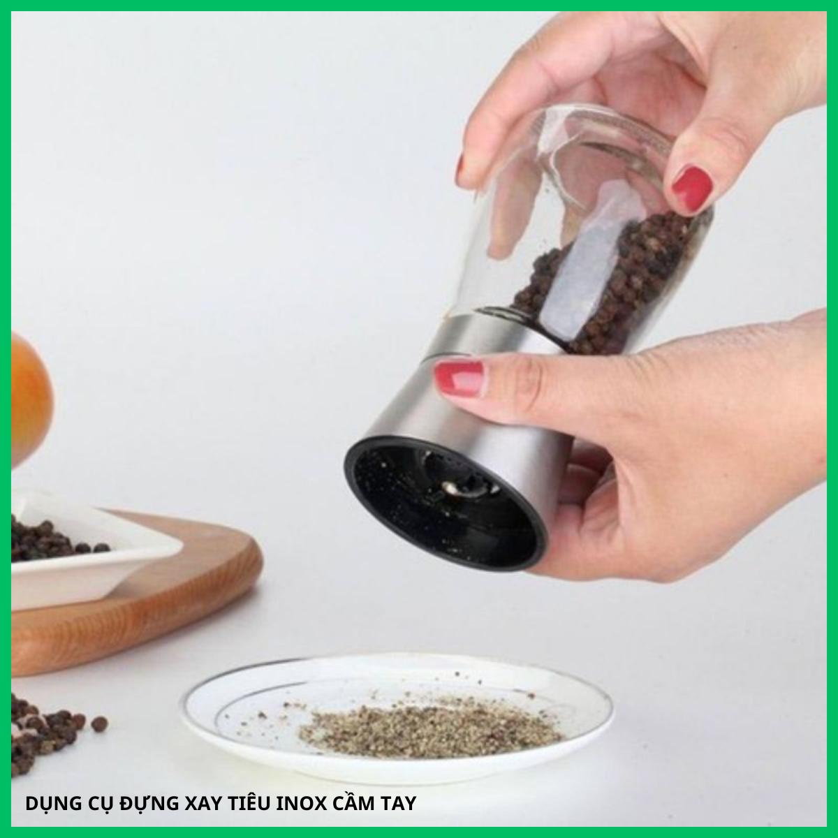 Dụng cụ xay tiêu cầm tay inox , lọ xay tiêu cầm tay, cối xay tiêu, hủ đựng tiêu