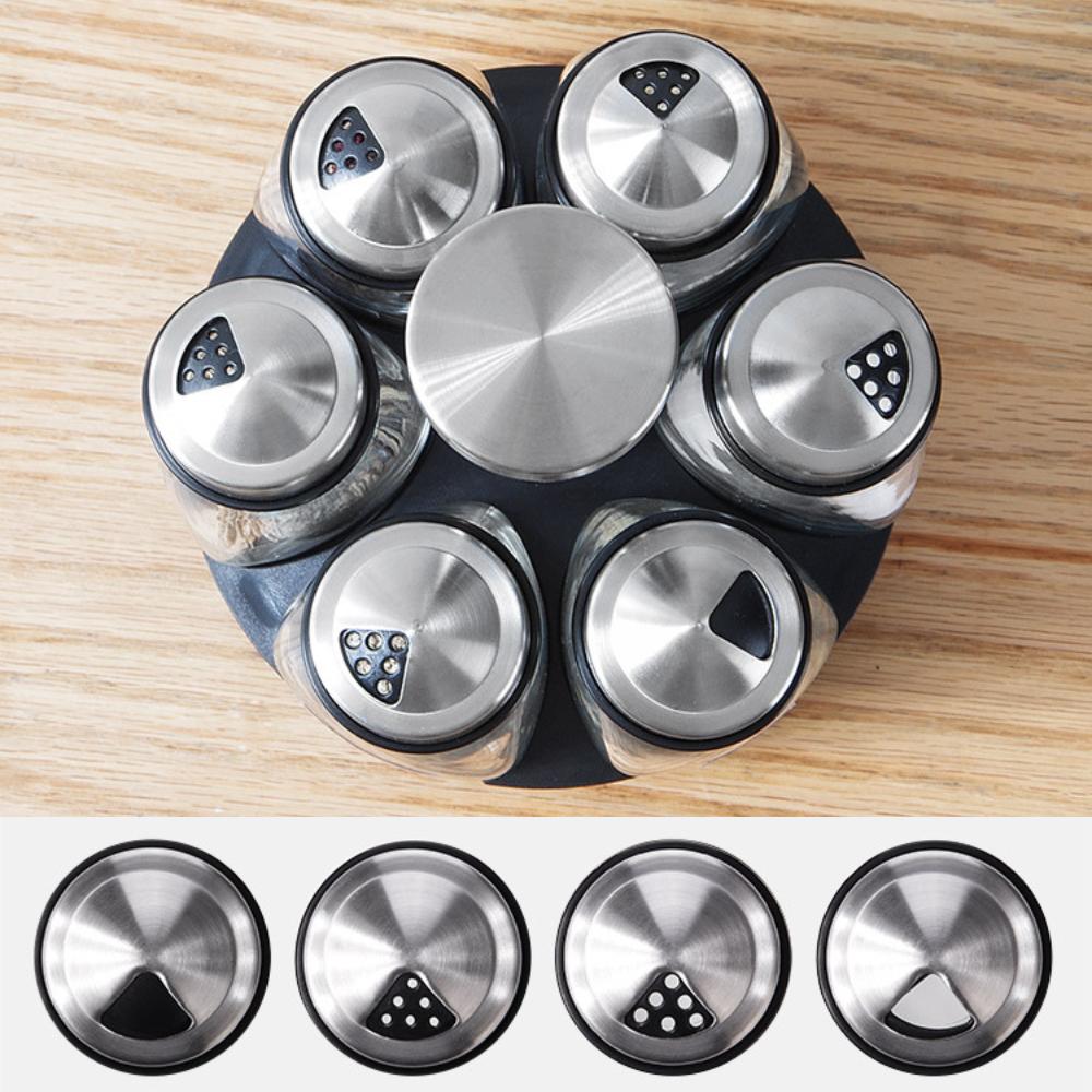 Bộ 6 Hũ Đựng Gia Vị Thủy Tinh Kèm Giá Xoay 360 Độ