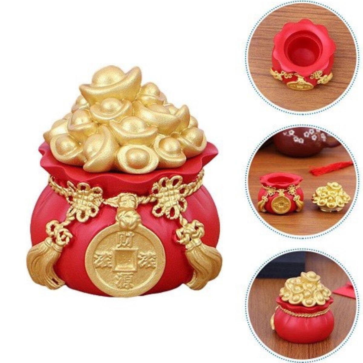 Hũ Đựng Muối Gạo Tài Lộc Đầu Năm Mới, Túi Thần Tài May Mắn Trang Trí Ban Thờ, Bàn Làm Việc Kích thước: 5.5*6*5.5cm