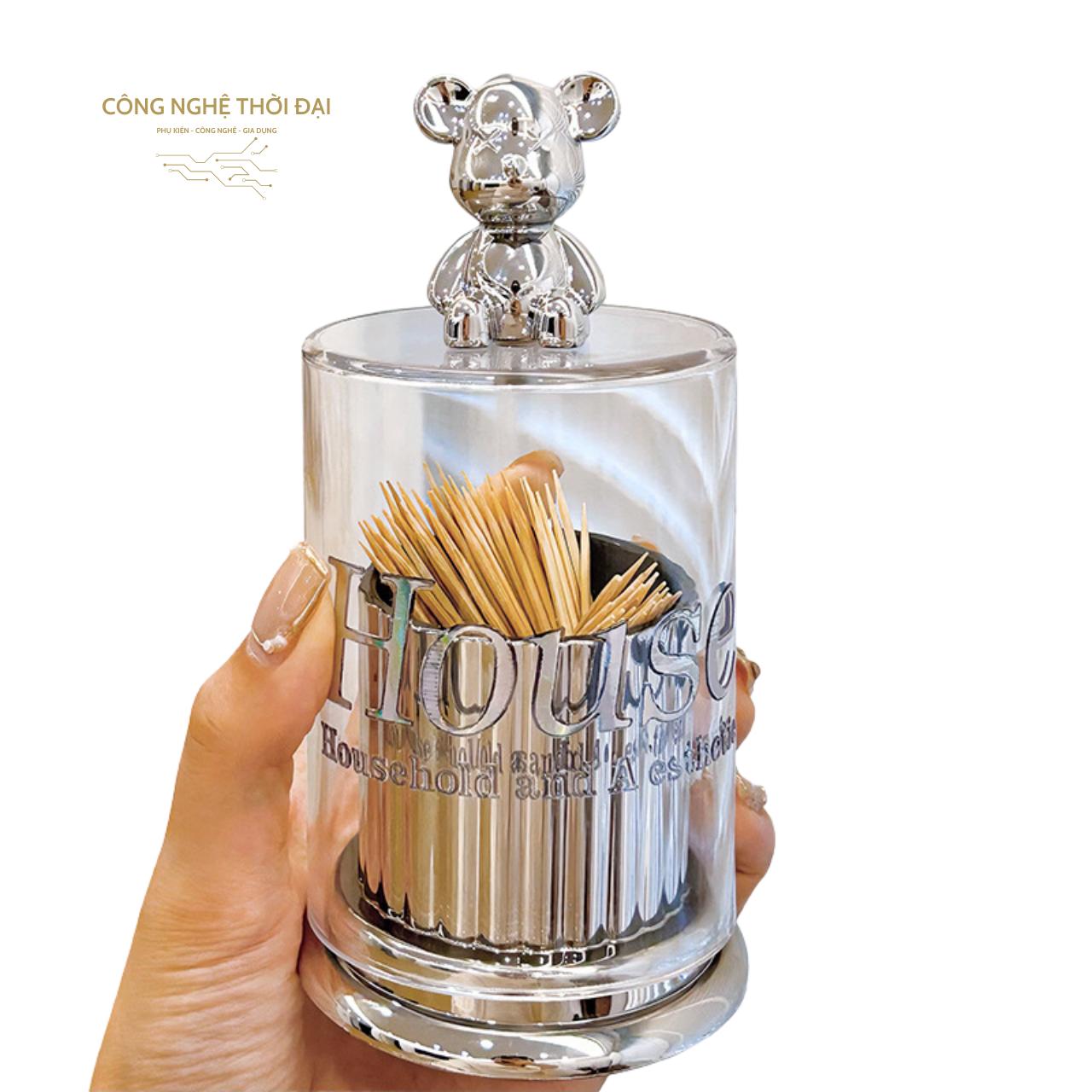 Hộp Đựng Tăm Bông, Tăm Xỉa Răng Hình Gấu Decor Siêu Xinh