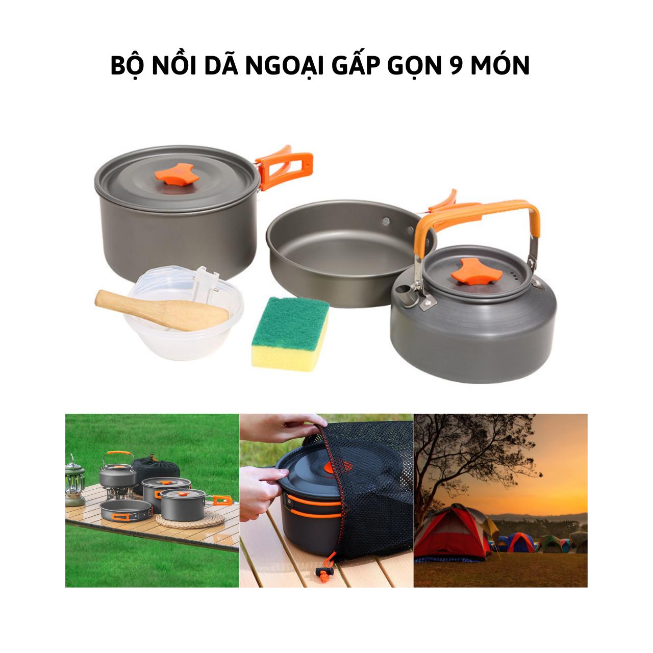 Bộ Nồi Dã Ngoại Gấp Gọn 9 Món Dùng Để Nấu Ăn Chuyên Đi Cắm Trại Du Lịch Camping Picnic