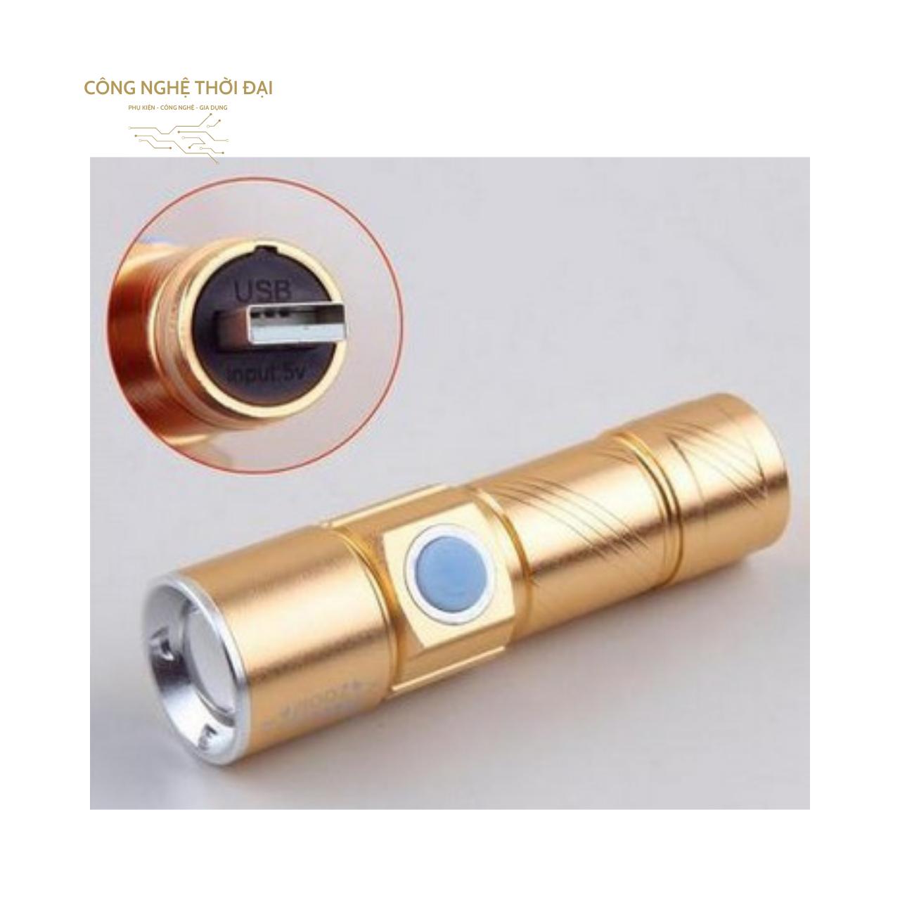 Đèn Pin Mini Zoom Chiếu Xa 200 m Sạc USB