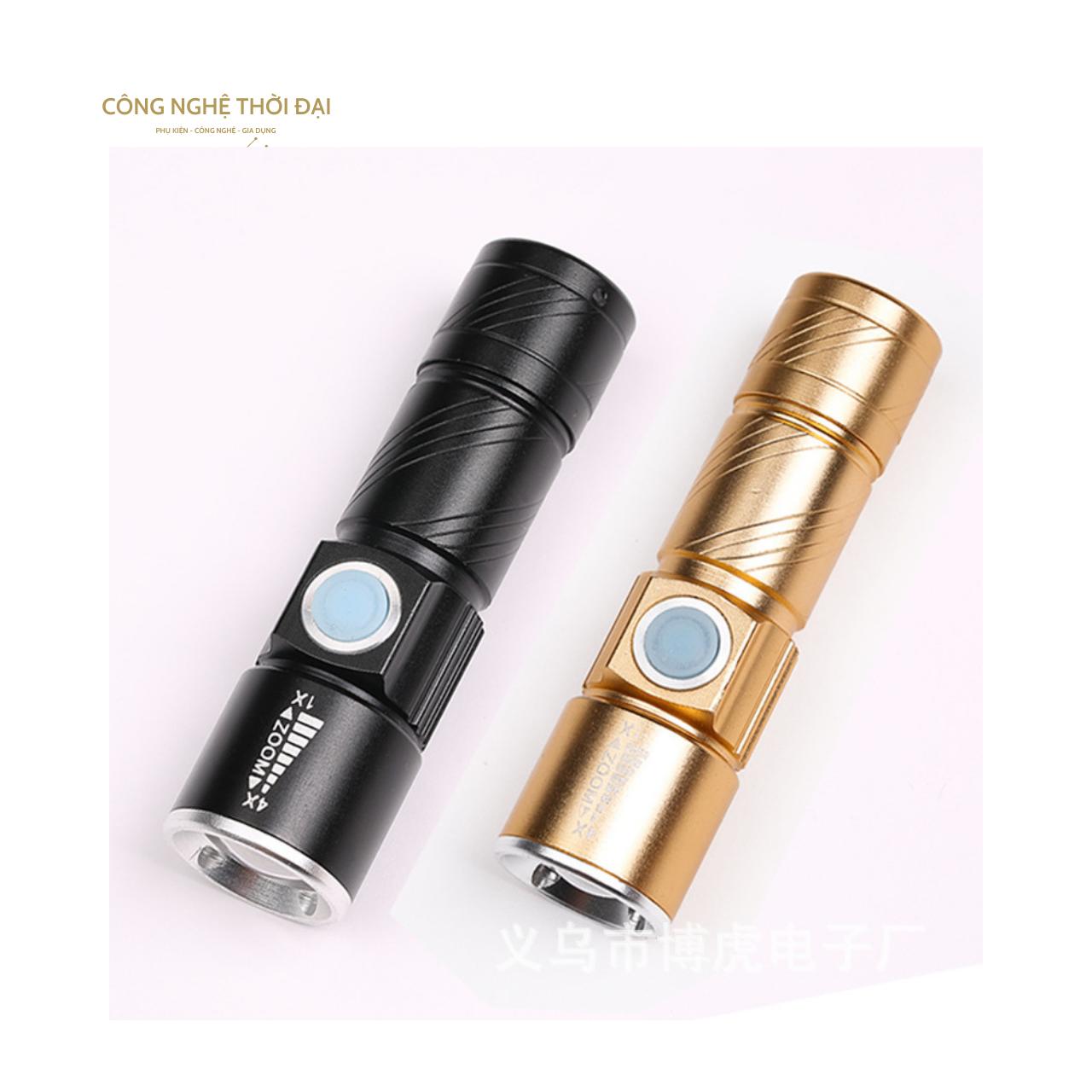 Đèn Pin Mini Zoom Chiếu Xa 200 m Sạc USB