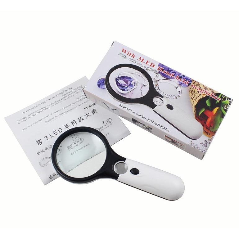 Kính lúp phóng đại có đèn LED siêu sáng size to 85 cm, Tặng kèm PIN , Zoom loại tốt nhất X10 lần X45 lần