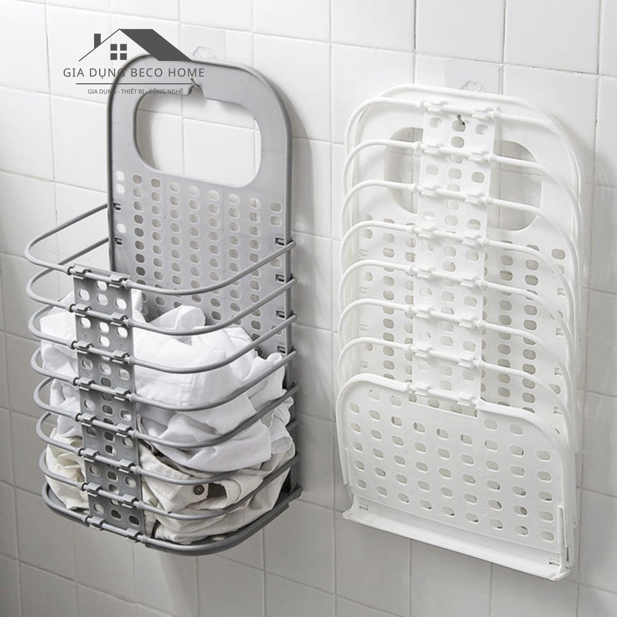 Giỏ Treo Đồ Quần Áo Gấp Gọn Kích Thước 28 x 47 x 17 cm Có Móc Dán Treo Tường