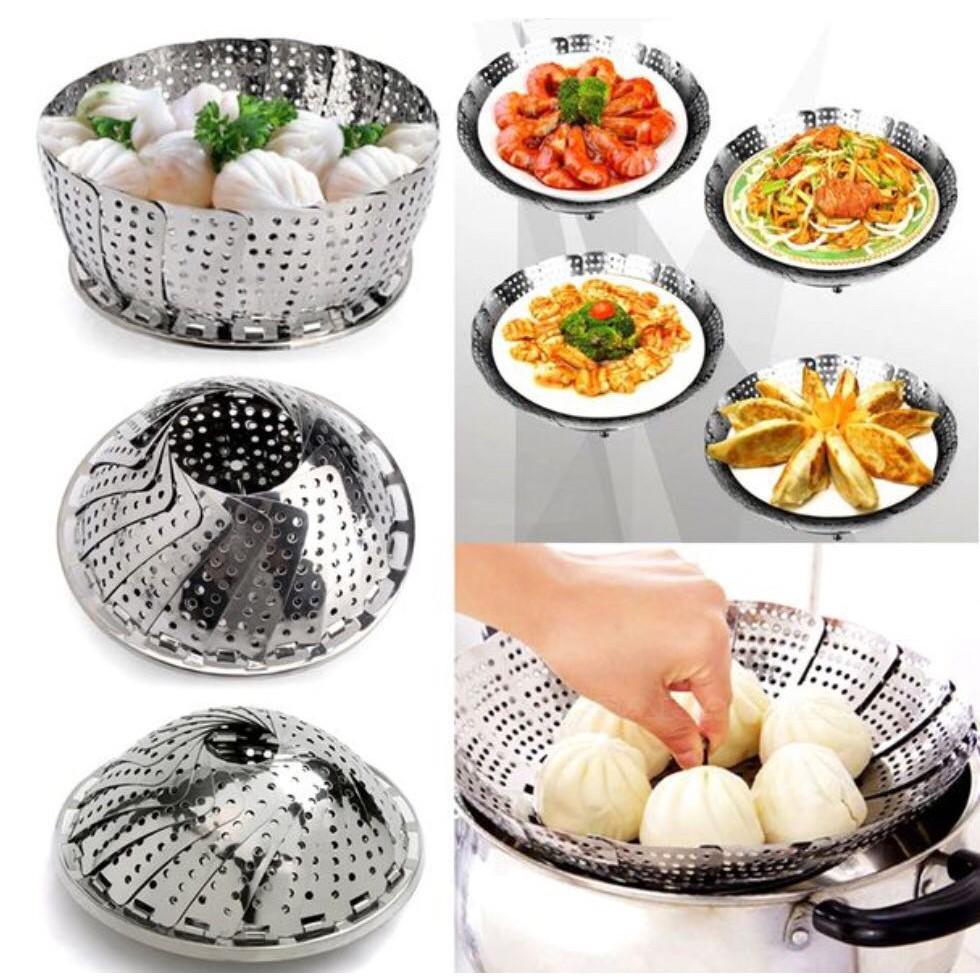 Rổ hấp inox gấp gọn có lỗ ráo nước