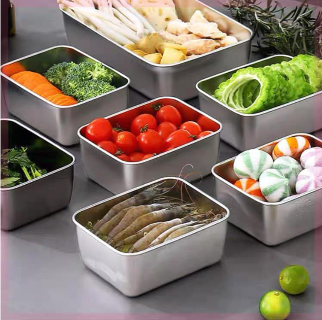 Hộp inox có nắp đựng thực phẩm tủ lạnh hộp size 13,5x6x10,5cm