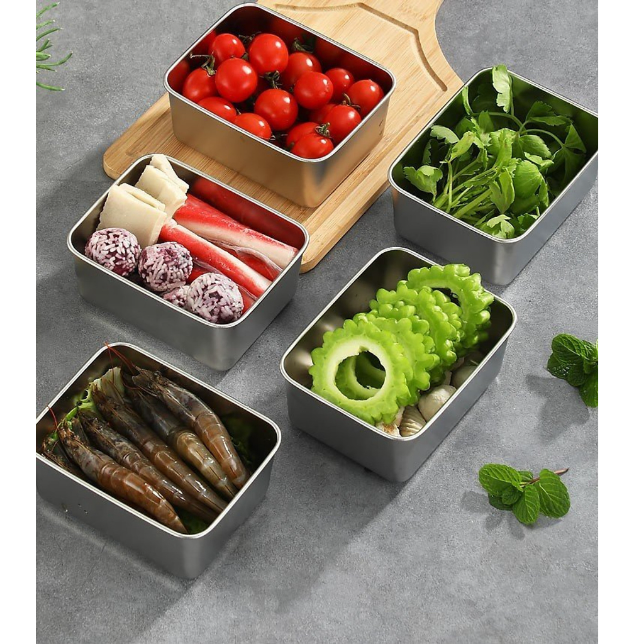 Hộp inox có nắp đựng thực phẩm tủ lạnh hộp size 13,5x6x10,5cm