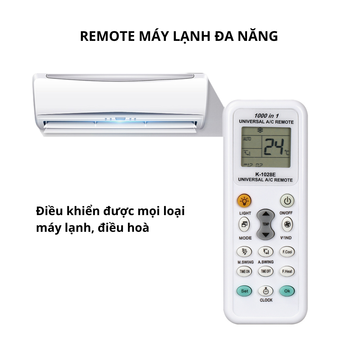 Combo Remote Máy Lạnh Đa Năng K-1028E + 2 Pin AAA