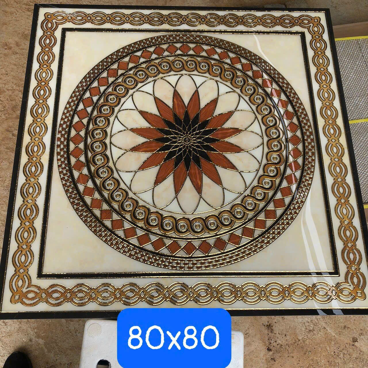 Gạch thảm chiếu nghỉ cầu thang, thang máy KT 80x80 cm HV-01 (khắc kim)