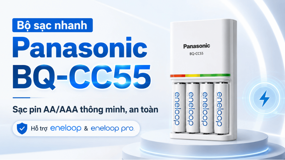 Bộ sạc nhanh Panasonic BQ-CC55 – Sạc pin AA/AAA siêu tốc, an toàn, thông minh