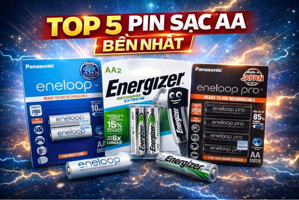 Pin sạc AA bền nhất là loại nào? Top 5 đáng mua hiện nay (Eneloop & Energizer)