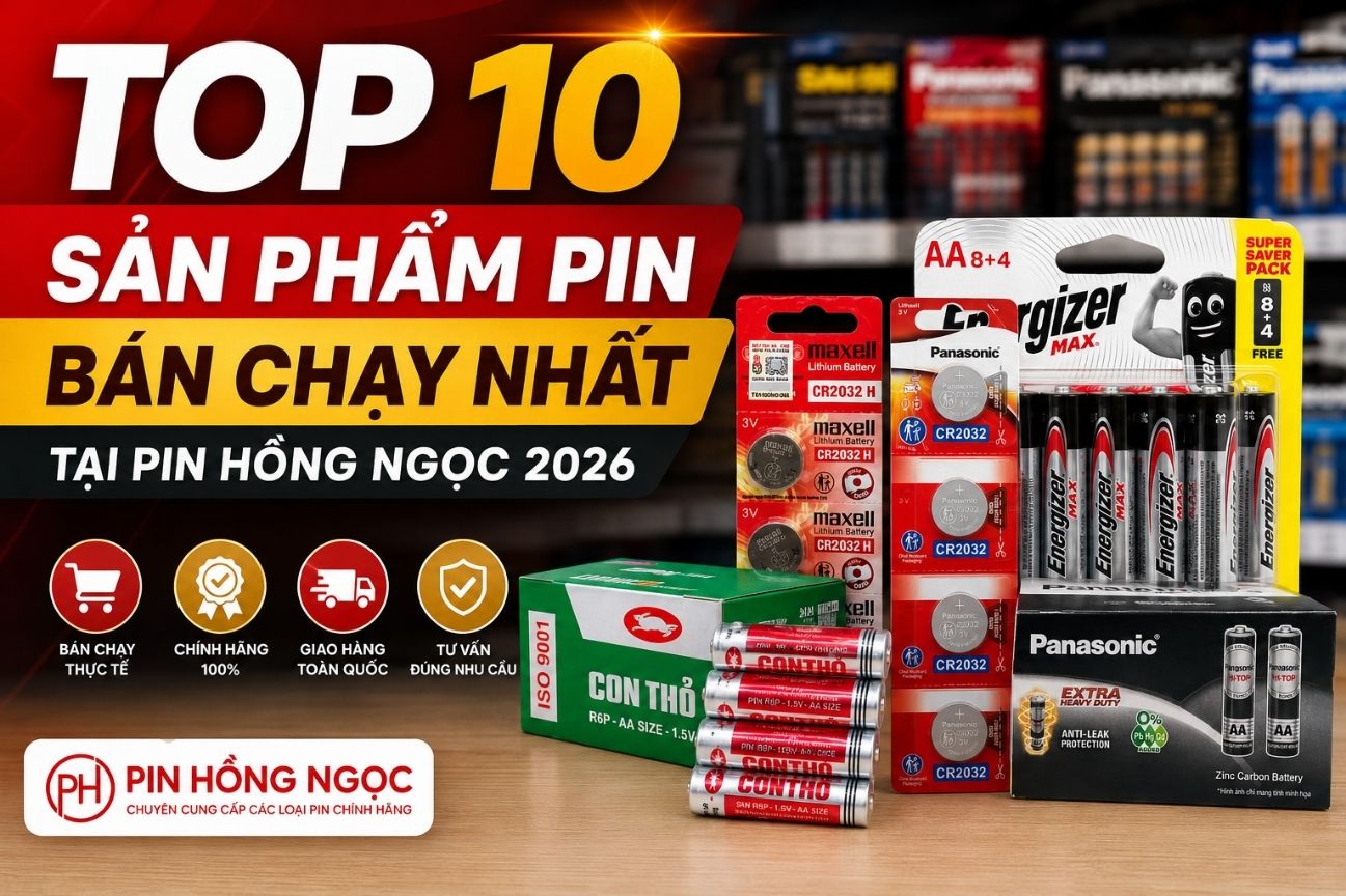Top 10 Sản Phẩm Pin Bán Chạy Tại Pin Hồng Ngọc nửa đầu năm 2026