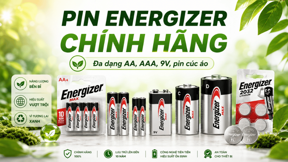 Danh mục pin Energizer chính hãng tại Pin Hồng Ngọc gồm AA AAA 9V pin cúc áo và pin sạc