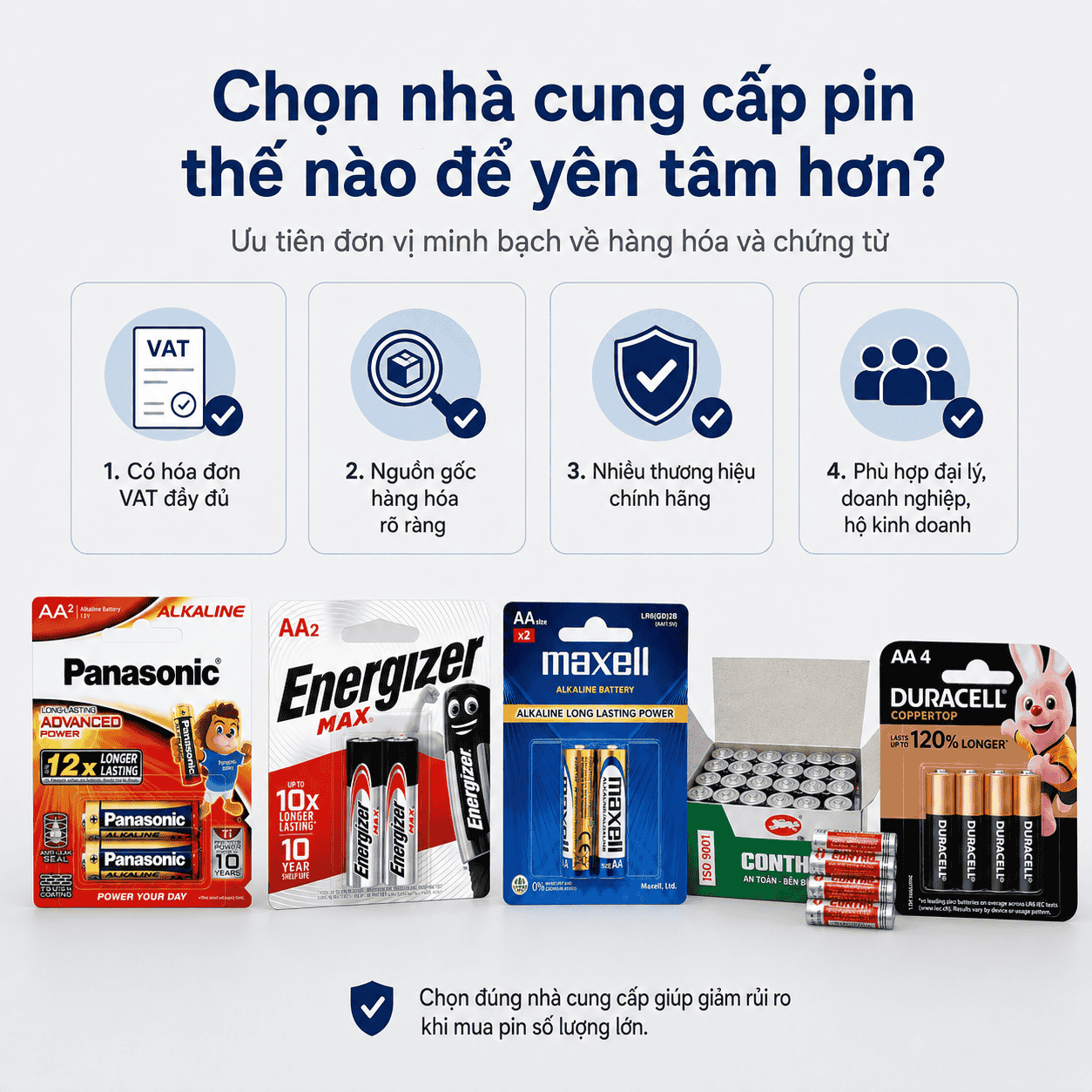 Chọn nhà cung cấp pin có hóa đơn VAT và nguồn gốc rõ ràng