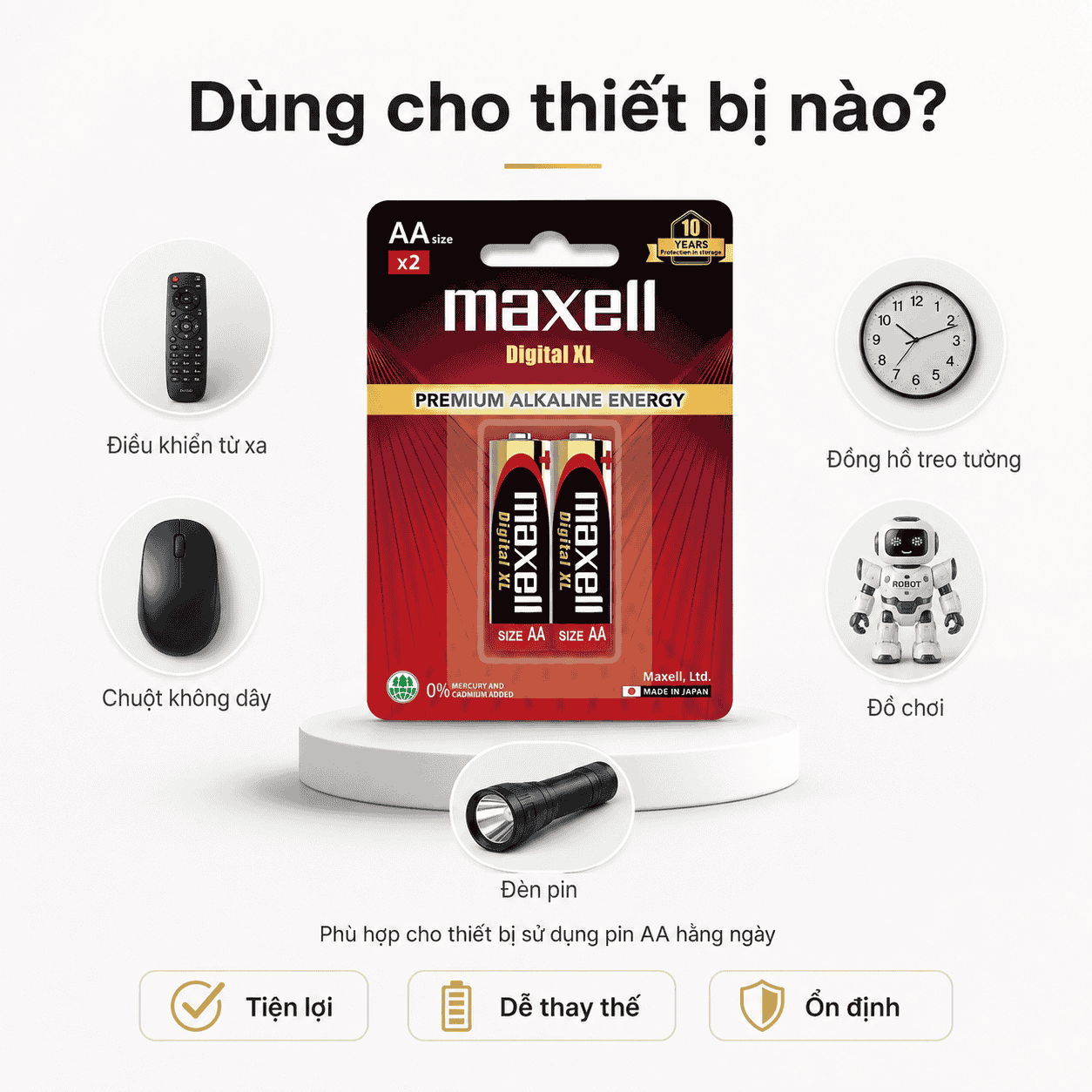 Pin Maxell Premium Alkaline AA dùng cho thiết bị nào