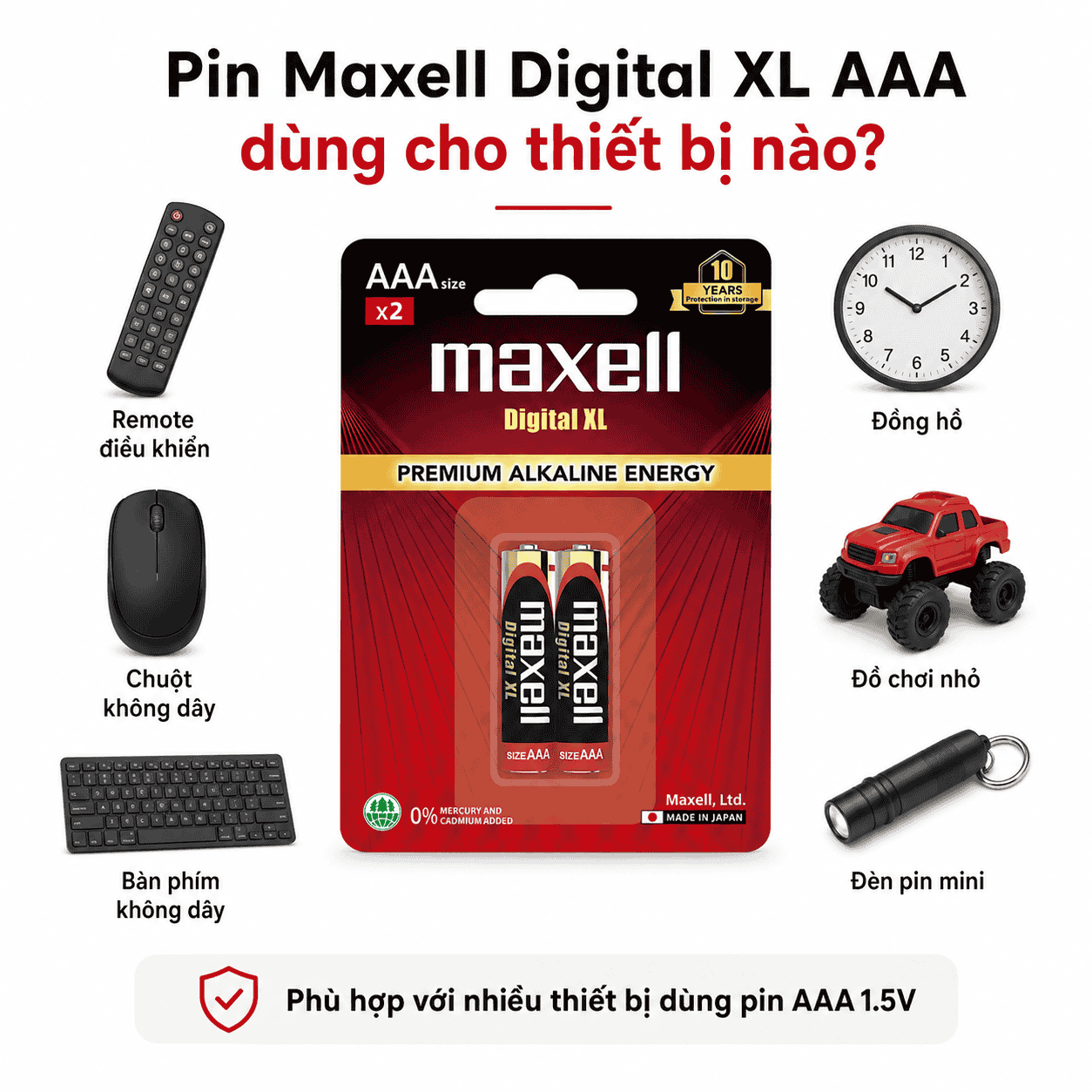 Pin Maxell Premium Alkaline Digital XL AAA dùng cho thiết bị nào