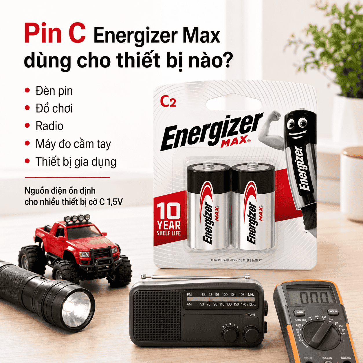Pin C Energizer Max E93 BP2 dùng cho đèn pin đồ chơi radio máy đo cầm tay