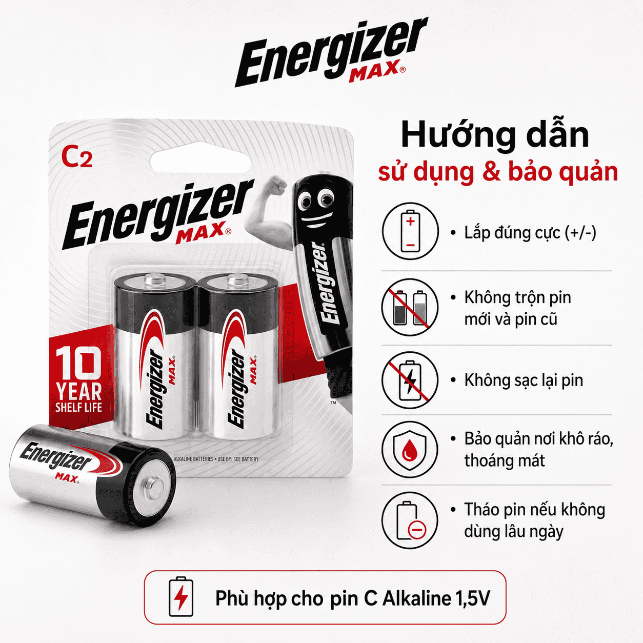 Hướng dẫn sử dụng và bảo quản pin C Energizer Max E93 BP2 đúng cách