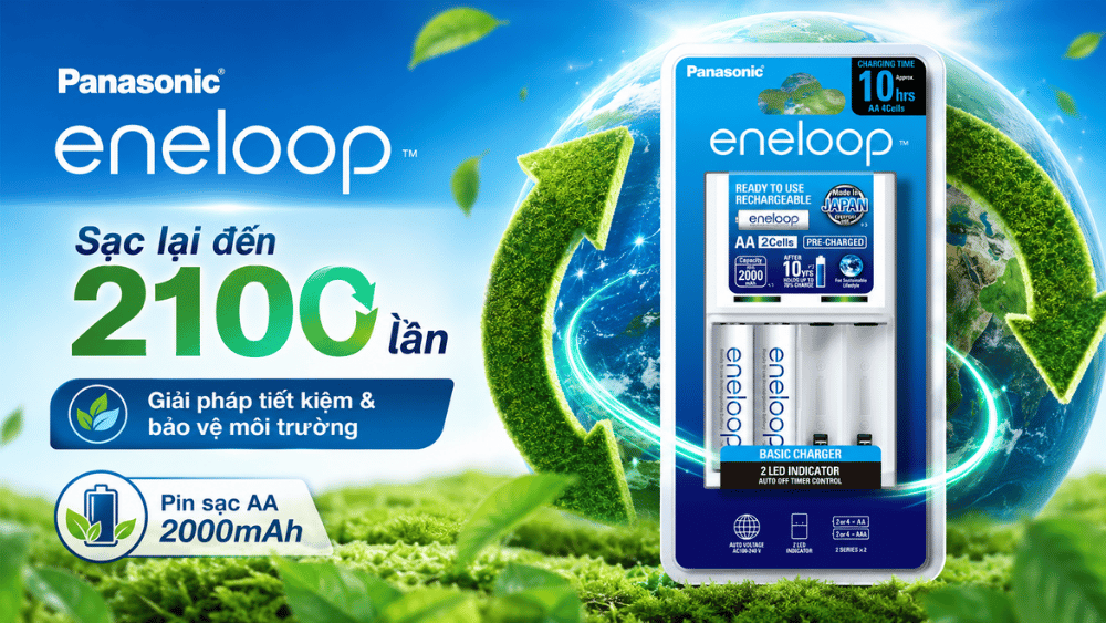 Bộ sạc Panasonic BQ-CC51 kèm 2 pin Eneloop AA 2000mAh sạc lại đến 2100 lần