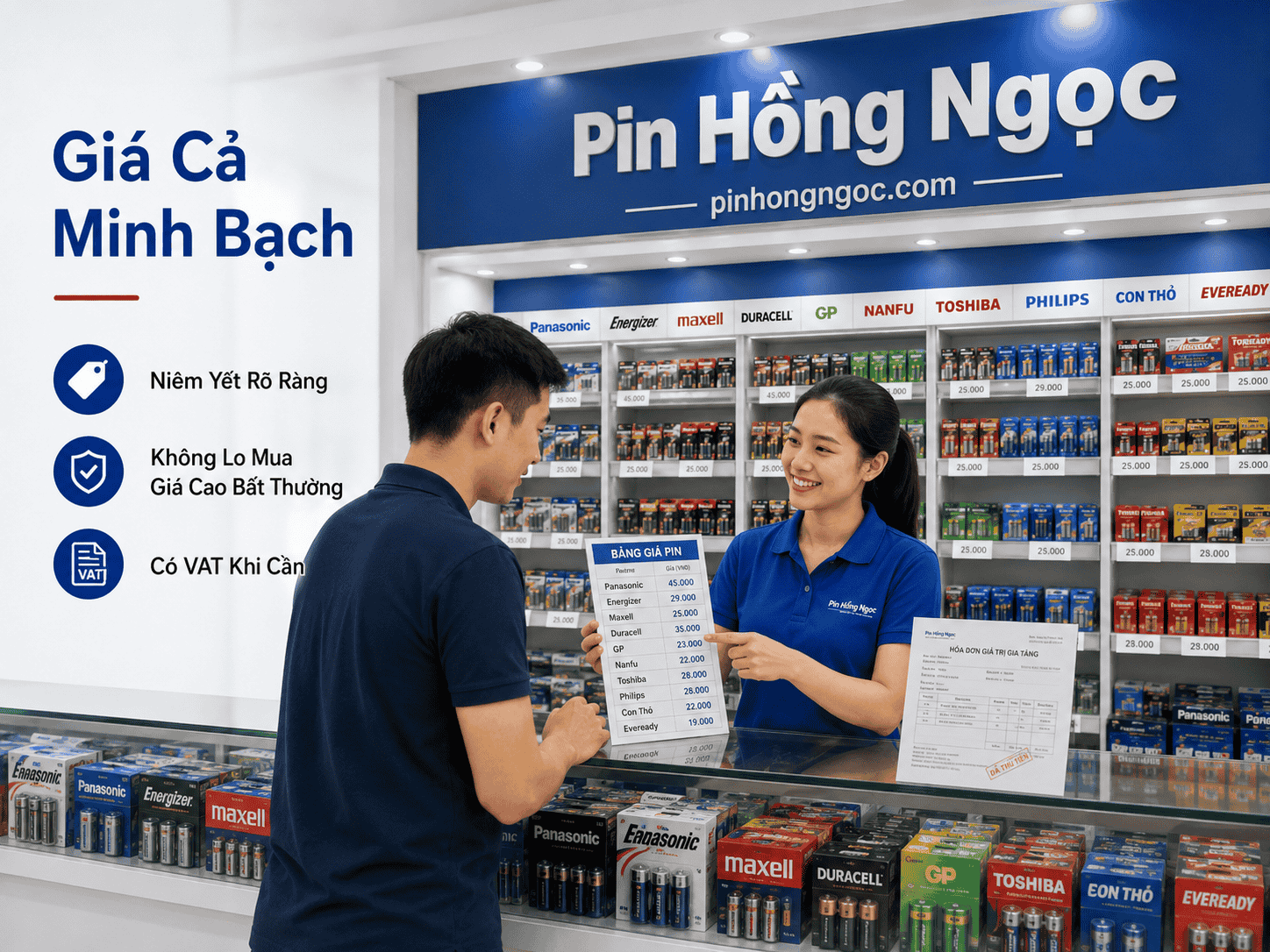 Giá cả minh bạch khi mua pin tại Pin Hồng Ngọc