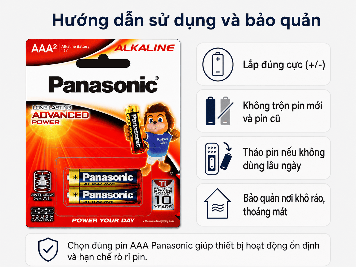 Hướng dẫn sử dụng và bảo quản pin Panasonic Alkaline LR03T/2B AAA