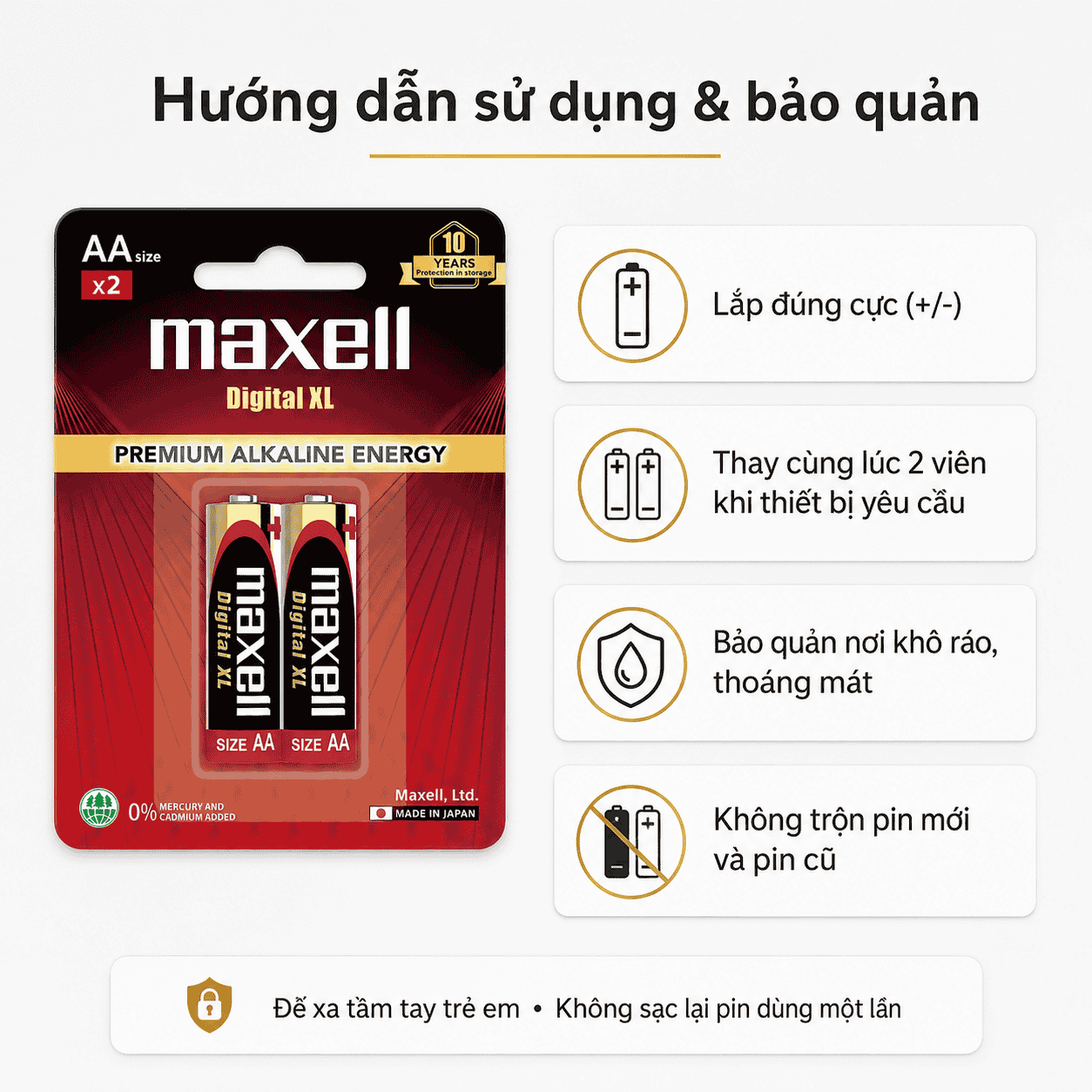 Hướng dẫn sử dụng và bảo quản pin Maxell Premium Alkaline AA
