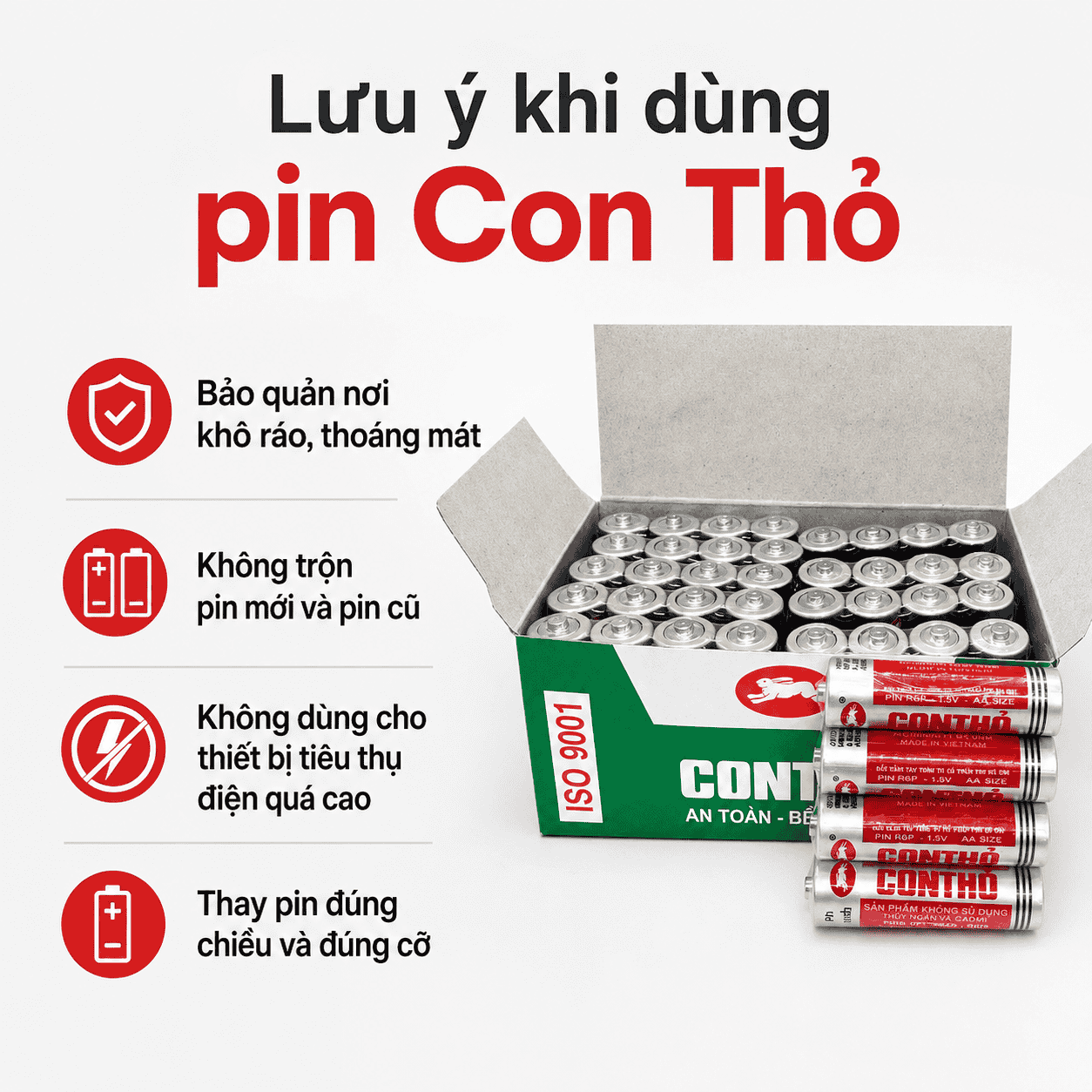 Lưu ý khi dùng pin Con Thỏ