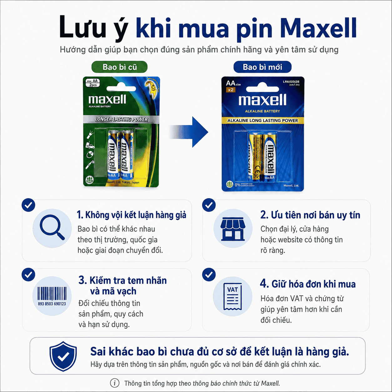 Lưu ý khi mua pin Maxell bao bì mới