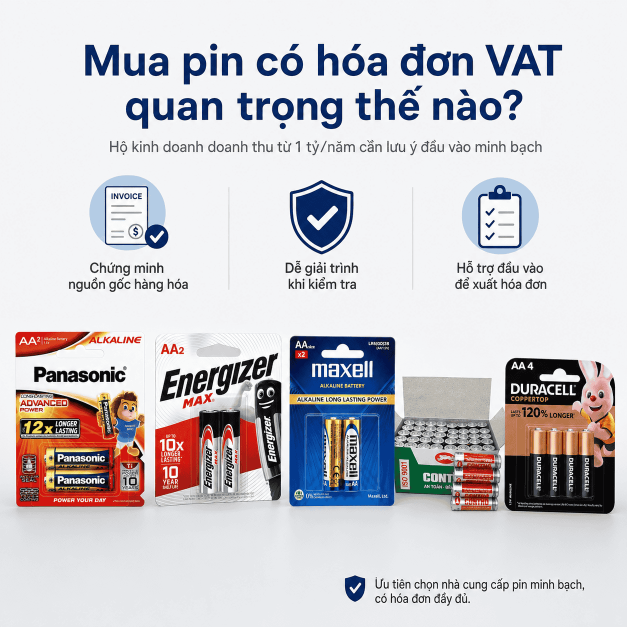 Mua pin có hóa đơn VAT quan trọng như thế nào với hộ kinh doanh
