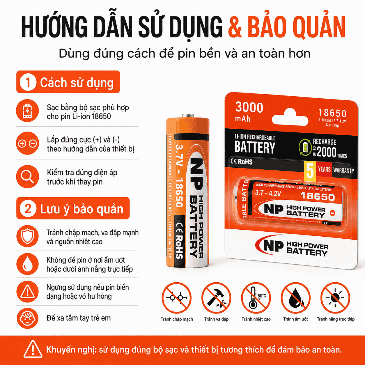 Hướng dẫn sử dụng pin NP 18650 an toàn