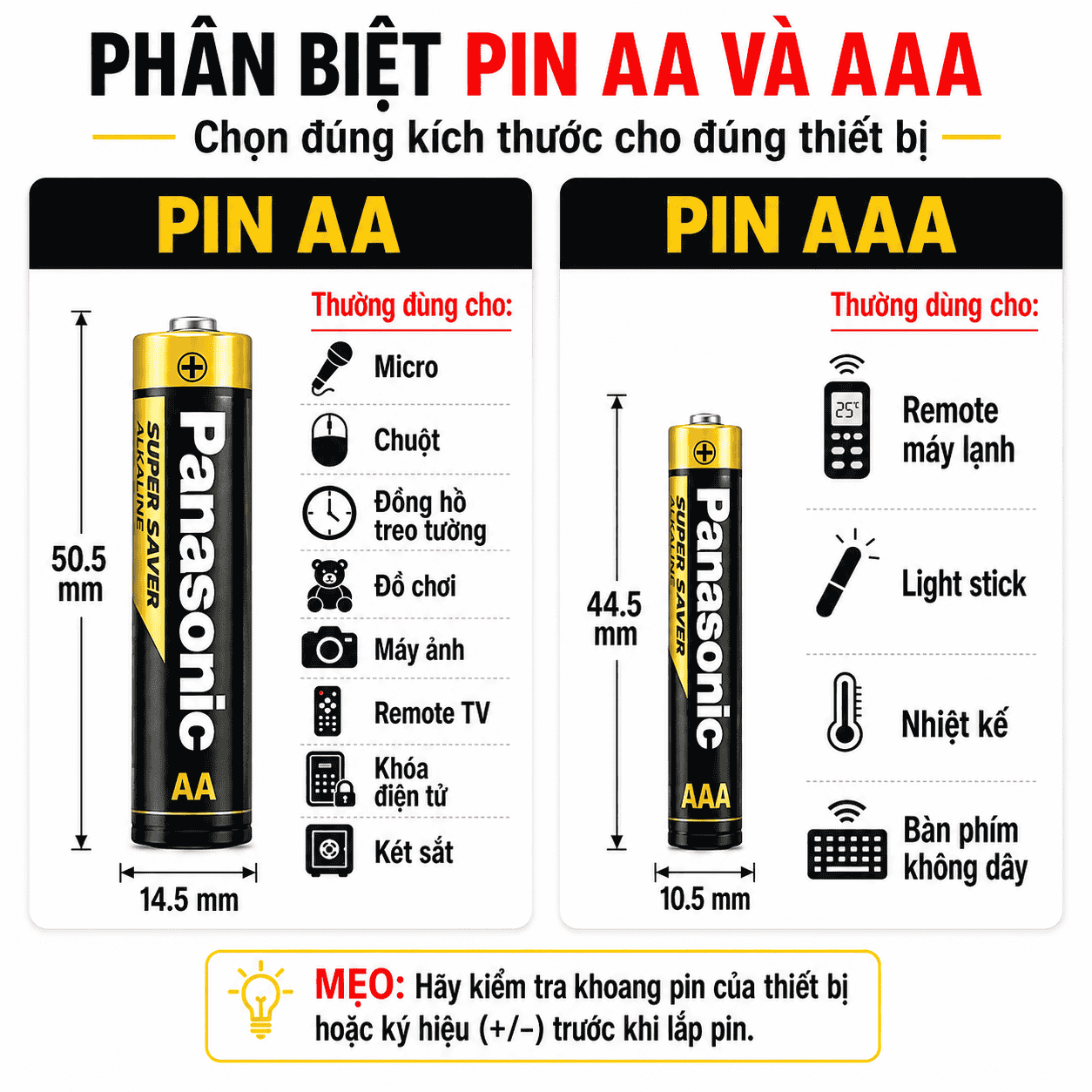 Phân biệt pin AA Panasonic Alkaline và pin than Carbon Zinc