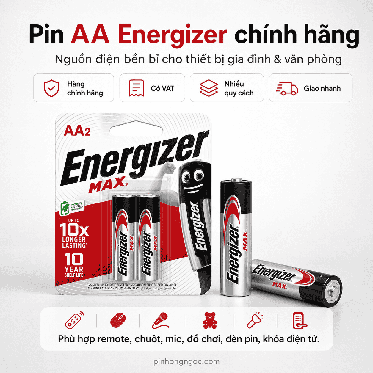 Pin AA Energizer chính hãng tại Pin Hồng Ngọc