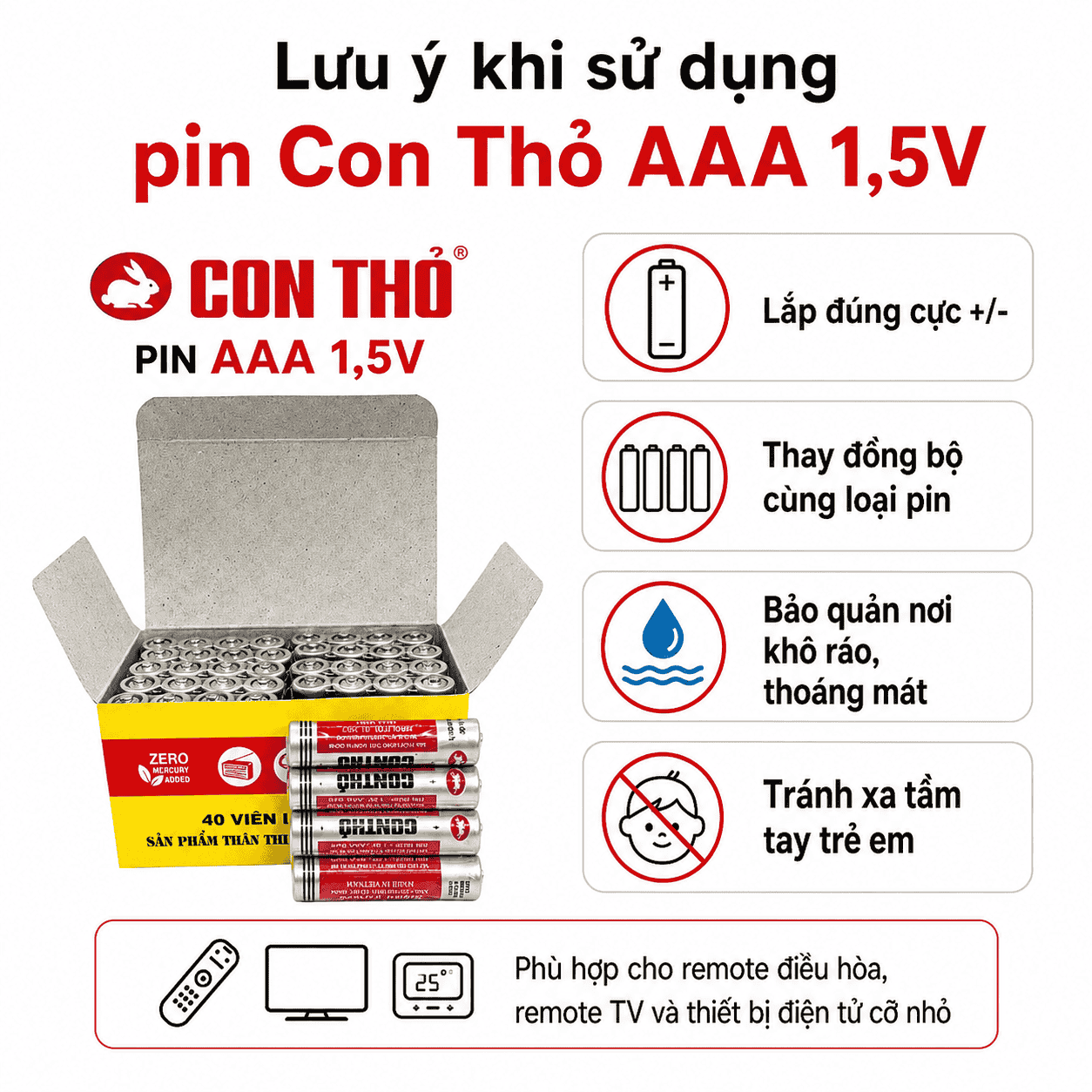 Pin Con Thỏ AAA dùng cho remote đồng hồ chuột đồ chơi nhỏ và thiết bị điện tử