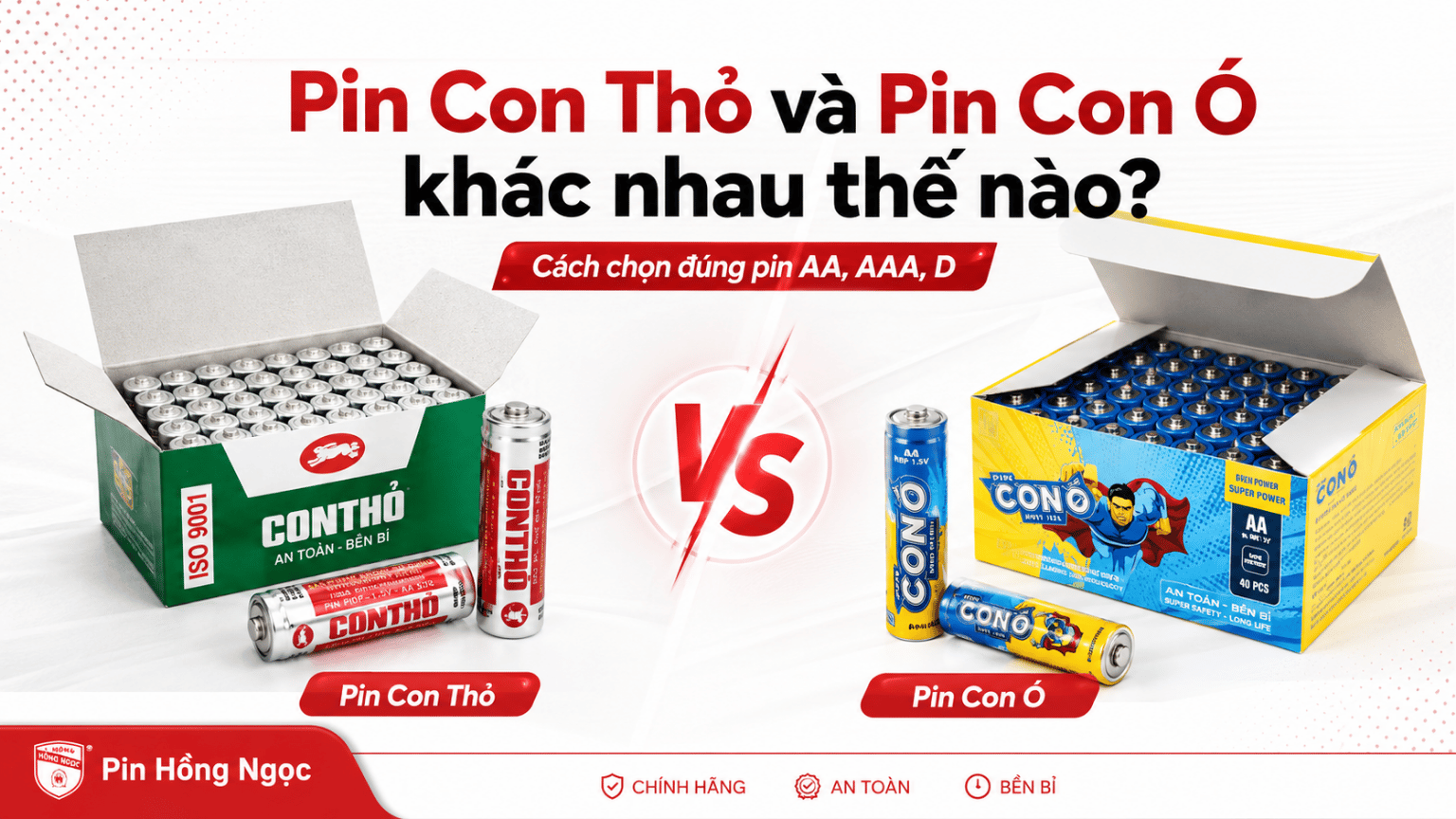 Pin Con Thỏ và Pin Con Ó khác nhau thế nào, cách chọn đúng pin AA AAA D