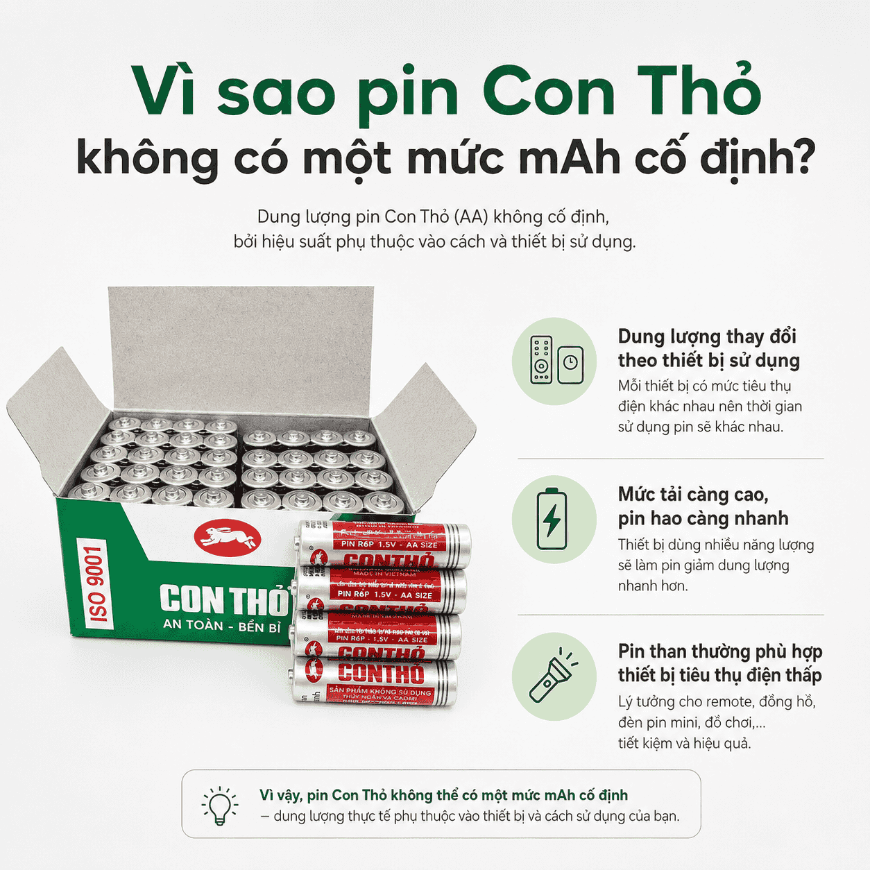 Vì sao pin Con Thỏ không có một mức mAh cố định