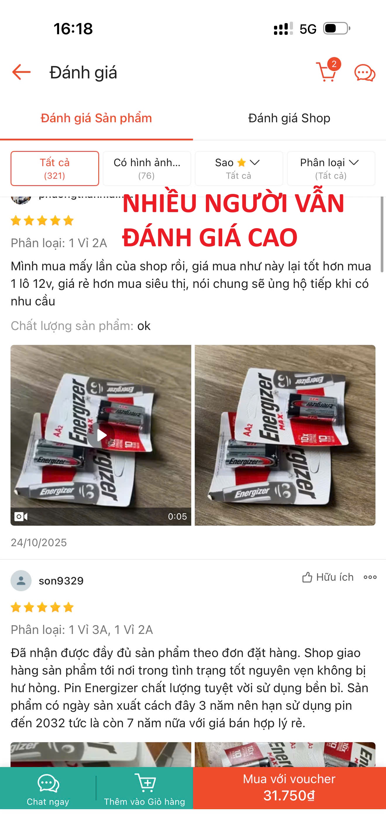 Nhiều người vẫn đánh giá cao pin Energizer giá rẻ trên sàn thương mại điện tử